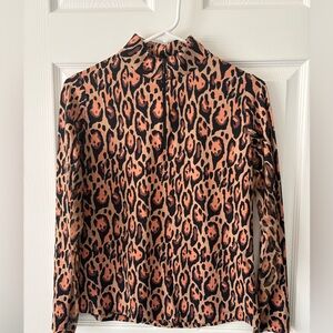 IBKUL Women’s Leopard-Print Long Sleeve Mock Neck Golf/Tennis Top, Size S